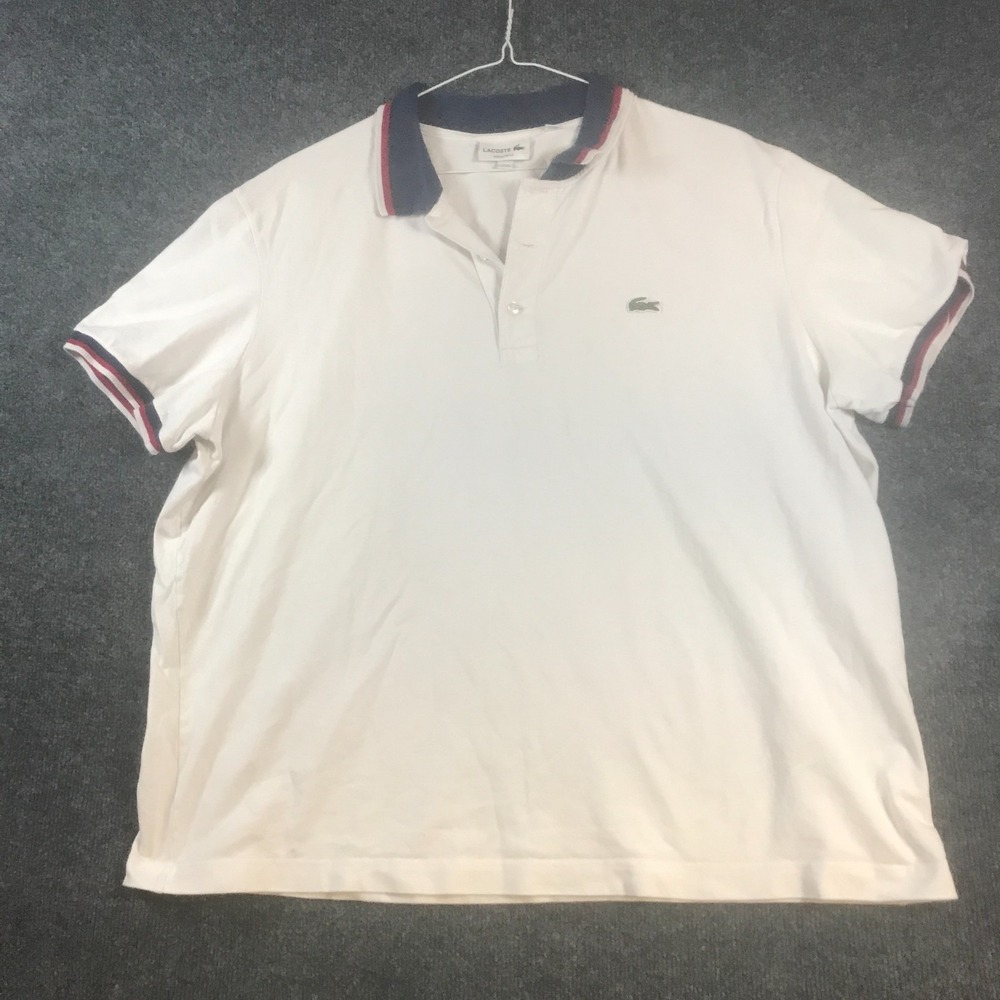 Lacoste Polo Shirt Mens 3XL White Stretch Contrast Collar Cuff Performance Golf